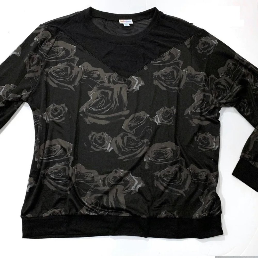 Lularoe 2X Plus Size NEW Lizzy Black Rose Knit Top Shirt Womens